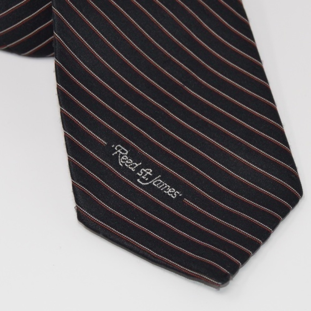 Reed‎ St James Tie Black Red Silver Diagonal Pinstripe Classic Width